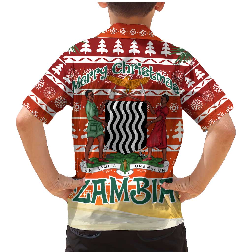 Zambia Christmas Family Matching Mermaid Dress and Hawaiian Shirt with African Animals Tree Snowflakes and National Emblem Design - Wonder Print Shop