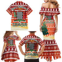 Zambia Christmas Family Matching Mermaid Dress and Hawaiian Shirt with African Animals Tree Snowflakes and National Emblem Design - Wonder Print Shop
