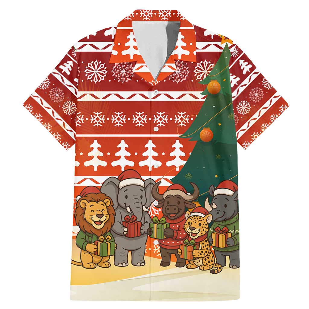 Zambia Christmas Family Matching Mermaid Dress and Hawaiian Shirt with African Animals Tree Snowflakes and National Emblem Design - Wonder Print Shop
