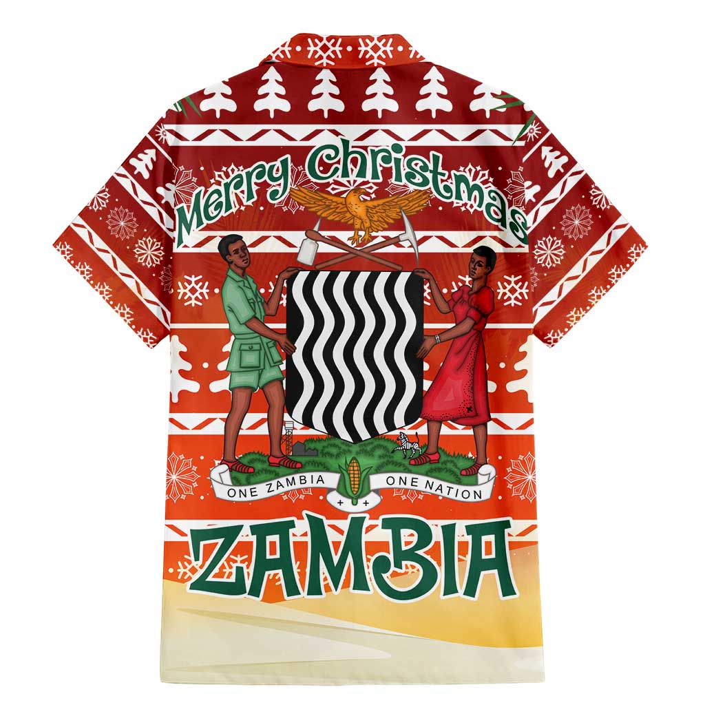 Zambia Christmas Family Matching Mermaid Dress and Hawaiian Shirt with African Animals Tree Snowflakes and National Emblem Design - Wonder Print Shop