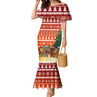 Zambia Christmas Family Matching Mermaid Dress and Hawaiian Shirt with African Animals Tree Snowflakes and National Emblem Design - Wonder Print Shop