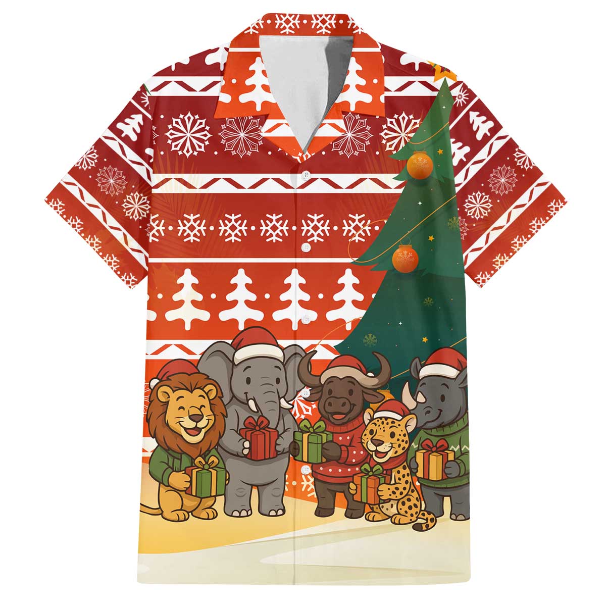Zambia Christmas Family Matching Off The Shoulder Long Sleeve Dress and Hawaiian Shirt with African Animals Tree Snowflakes and National Emblem Design - Wonder Print Shop