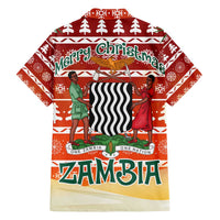 Zambia Christmas Family Matching Off The Shoulder Long Sleeve Dress and Hawaiian Shirt with African Animals Tree Snowflakes and National Emblem Design - Wonder Print Shop