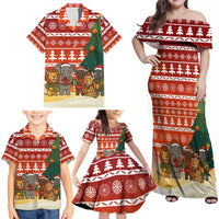 Zambia Christmas Family Matching Off Shoulder Maxi Dress and Hawaiian Shirt with African Animals Tree Snowflakes and National Emblem Design - Wonder Print Shop