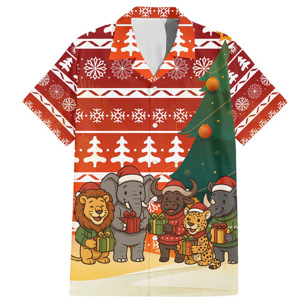 Zambia Christmas Family Matching Off Shoulder Maxi Dress and Hawaiian Shirt with African Animals Tree Snowflakes and National Emblem Design - Wonder Print Shop