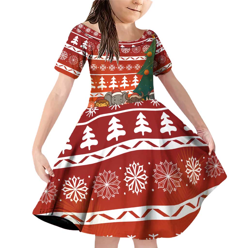 Zambia Christmas Family Matching Off Shoulder Short Dress and Hawaiian Shirt with African Animals Tree Snowflakes and National Emblem Design - Wonder Print Shop