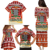 Zambia Christmas Family Matching Puletasi and Hawaiian Shirt with African Animals Tree Snowflakes and National Emblem Design - Wonder Print Shop
