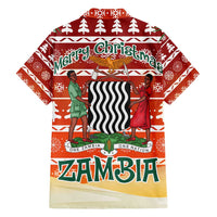 Zambia Christmas Family Matching Short Sleeve Bodycon Dress and Hawaiian Shirt with African Animals Tree Snowflakes and National Emblem Design - Wonder Print Shop