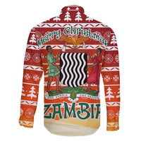 Zambia Christmas Family Matching Short Sleeve Bodycon Dress and Hawaiian Shirt with African Animals Tree Snowflakes and National Emblem Design - Wonder Print Shop