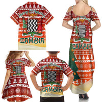Zambia Christmas Family Matching Summer Maxi Dress and Hawaiian Shirt with African Animals Tree Snowflakes and National Emblem Design - Wonder Print Shop