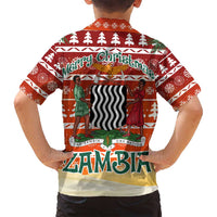 Zambia Christmas Family Matching Tank Maxi Dress and Hawaiian Shirt with African Animals Tree Snowflakes and National Emblem Design - Wonder Print Shop