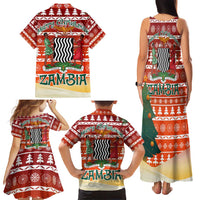 Zambia Christmas Family Matching Tank Maxi Dress and Hawaiian Shirt with African Animals Tree Snowflakes and National Emblem Design - Wonder Print Shop