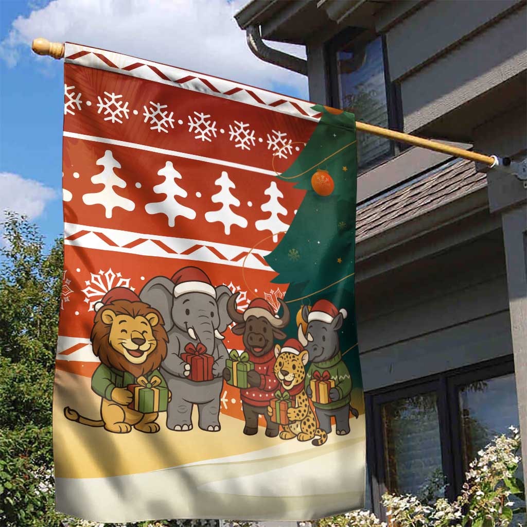 Zambia Christmas Garden Flag with African Animals Tree Snowflakes and National Emblem Design - Wonder Print Shop