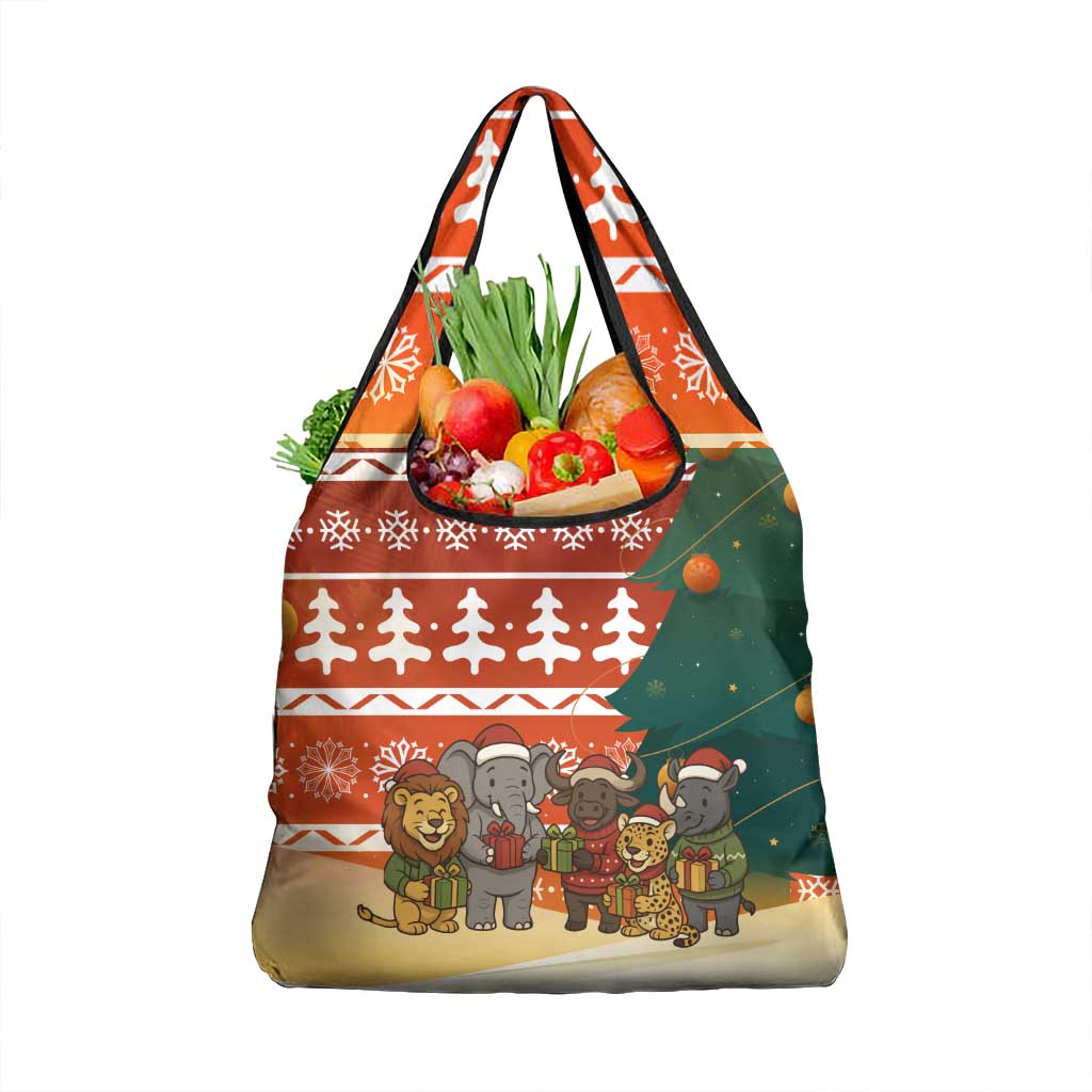 Zambia Christmas Grocery Bag with African Animals Tree Snowflakes and National Emblem Design - Wonder Print Shop