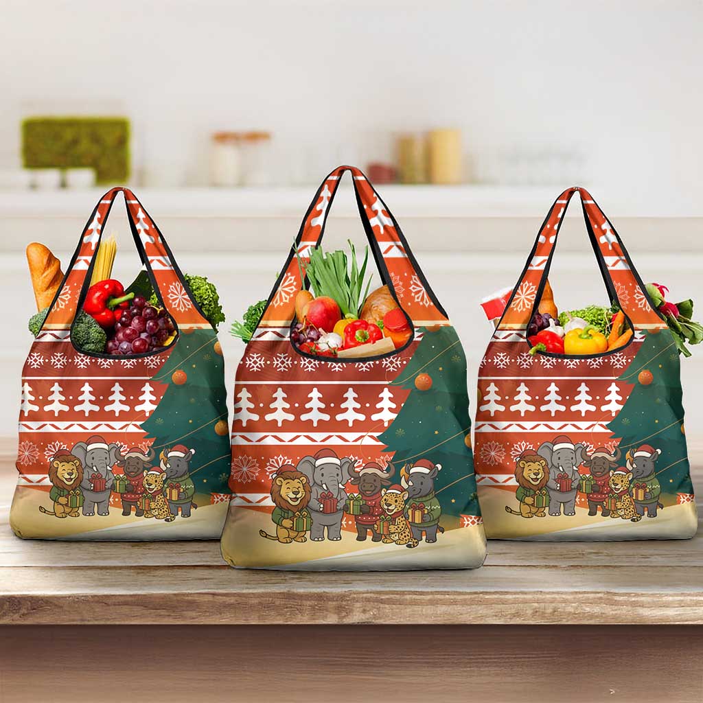 Zambia Christmas Grocery Bag with African Animals Tree Snowflakes and National Emblem Design - Wonder Print Shop