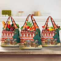 Zambia Christmas Grocery Bag with African Animals Tree Snowflakes and National Emblem Design - Wonder Print Shop