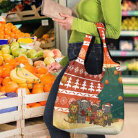 Zambia Christmas Grocery Bag with African Animals Tree Snowflakes and National Emblem Design - Wonder Print Shop