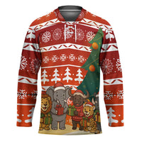 Zambia Christmas Hockey Jersey with African Animals Tree Snowflakes and National Emblem Design - Wonder Print Shop