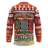 Zambia Christmas Hockey Jersey with African Animals Tree Snowflakes and National Emblem Design - Wonder Print Shop