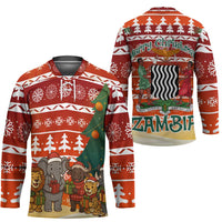 Zambia Christmas Hockey Jersey with African Animals Tree Snowflakes and National Emblem Design - Wonder Print Shop