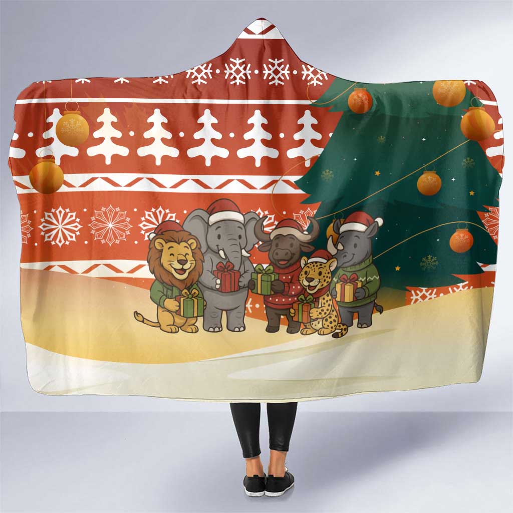 Zambia Christmas Hooded Blanket with African Animals Tree Snowflakes and National Emblem Design - Wonder Print Shop