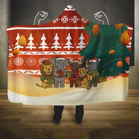 Zambia Christmas Hooded Blanket with African Animals Tree Snowflakes and National Emblem Design - Wonder Print Shop