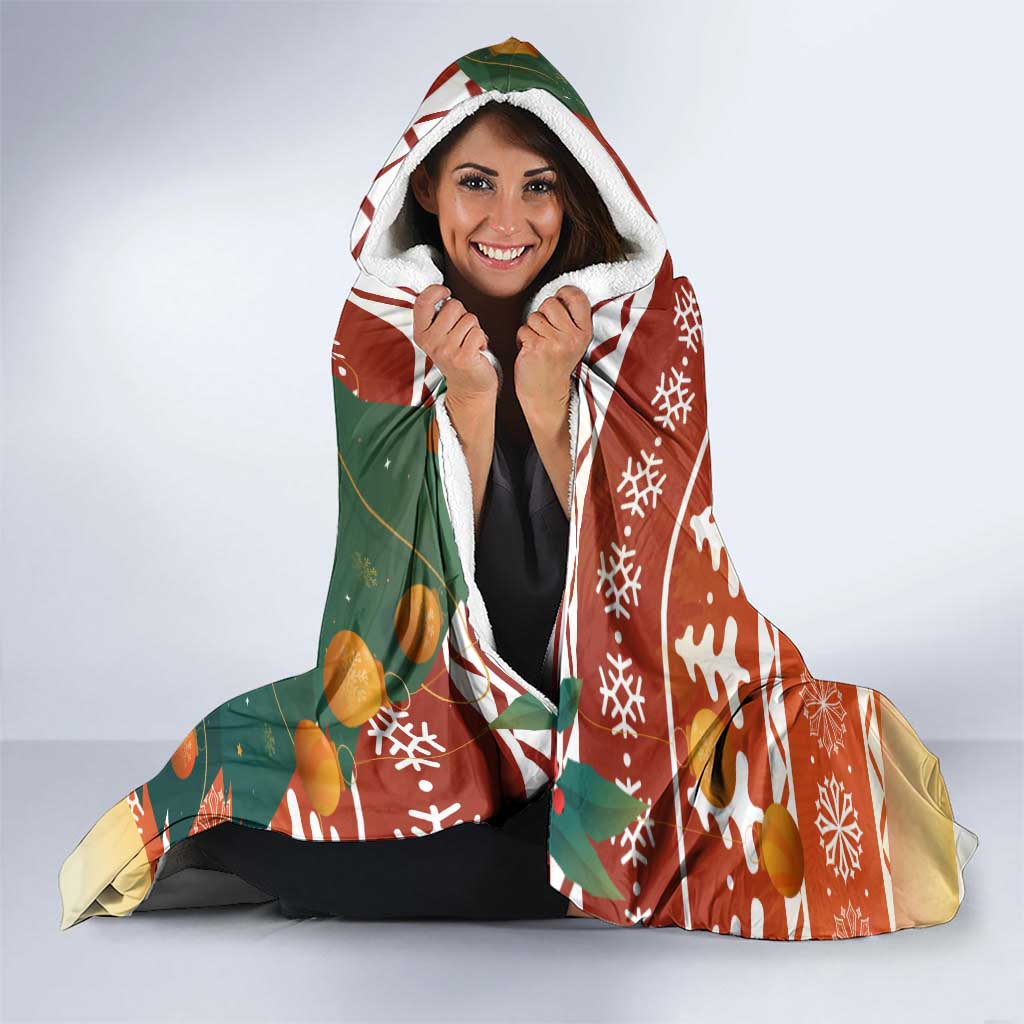 Zambia Christmas Hooded Blanket with African Animals Tree Snowflakes and National Emblem Design - Wonder Print Shop