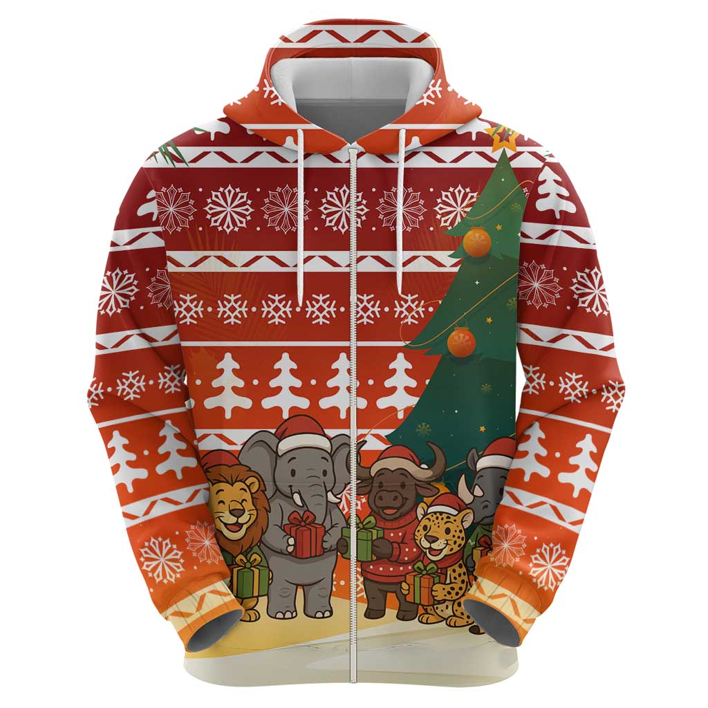 Zambia Christmas Hoodie with African Animals Tree Snowflakes and National Emblem Design - Wonder Print Shop