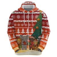 Zambia Christmas Hoodie with African Animals Tree Snowflakes and National Emblem Design - Wonder Print Shop
