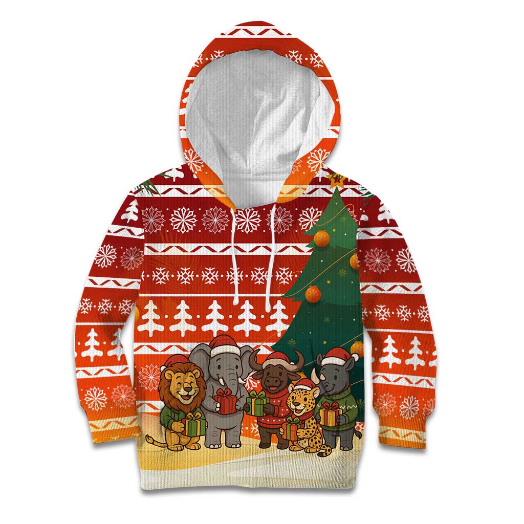 Zambia Christmas Kid Hoodie with African Animals Tree Snowflakes and National Emblem Design - Wonder Print Shop