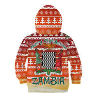 Zambia Christmas Kid Hoodie with African Animals Tree Snowflakes and National Emblem Design - Wonder Print Shop