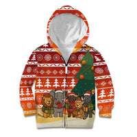 Zambia Christmas Kid Hoodie with African Animals Tree Snowflakes and National Emblem Design - Wonder Print Shop