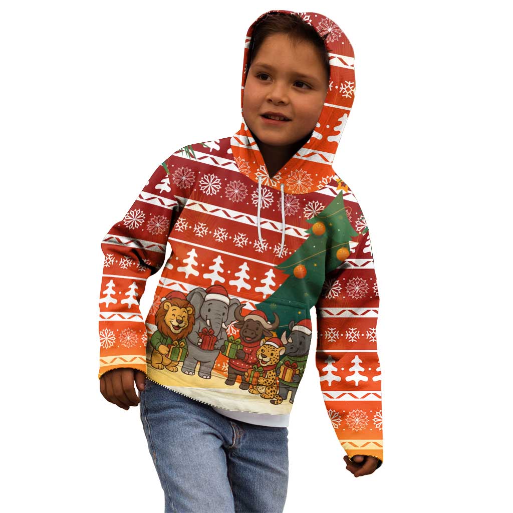 Zambia Christmas Kid Hoodie with African Animals Tree Snowflakes and National Emblem Design - Wonder Print Shop