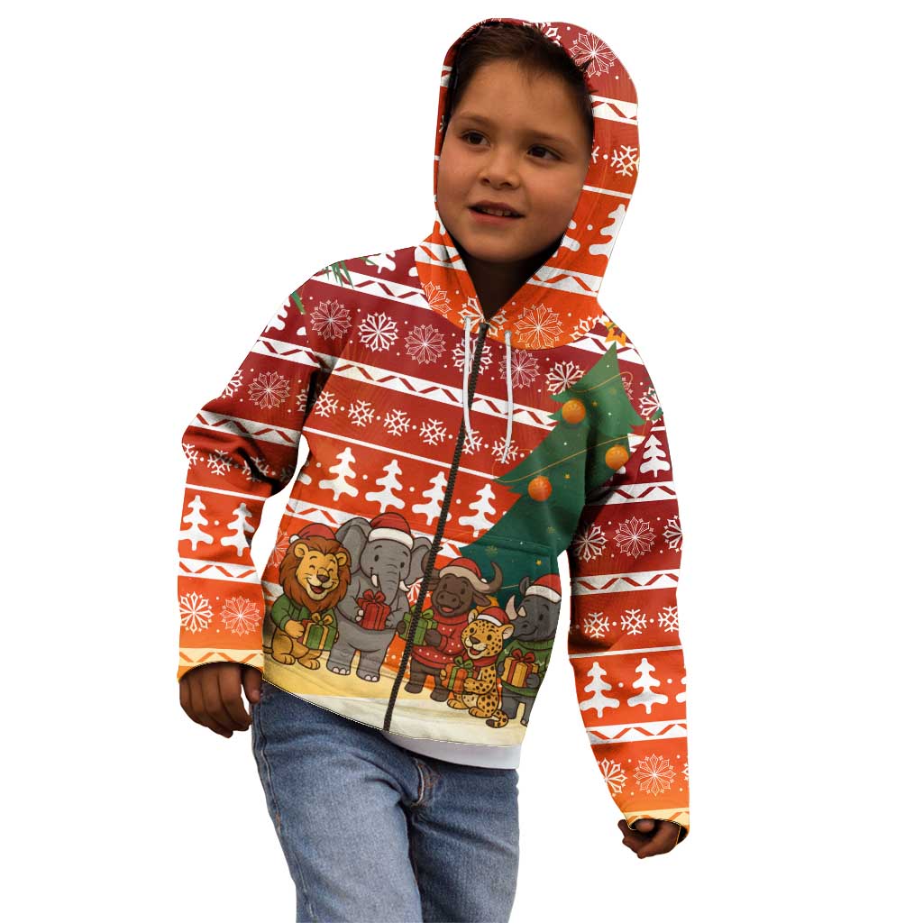 Zambia Christmas Kid Hoodie with African Animals Tree Snowflakes and National Emblem Design - Wonder Print Shop