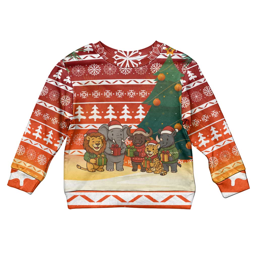 Zambia Christmas Kid Ugly Christmas Sweater with African Animals Tree Snowflakes and National Emblem Design - Wonder Print Shop