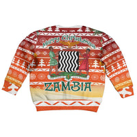 Zambia Christmas Kid Ugly Christmas Sweater with African Animals Tree Snowflakes and National Emblem Design - Wonder Print Shop