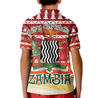Zambia Christmas Kid Polo Shirt with African Animals Tree Snowflakes and National Emblem Design - Wonder Print Shop