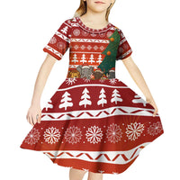 Zambia Christmas Kid Short Sleeve Dress with African Animals Tree Snowflakes and National Emblem Design - Wonder Print Shop