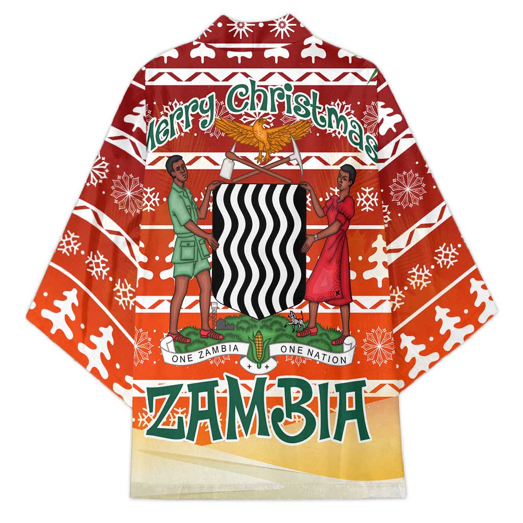 Zambia Christmas Kimono with African Animals Tree Snowflakes and National Emblem Design - Wonder Print Shop