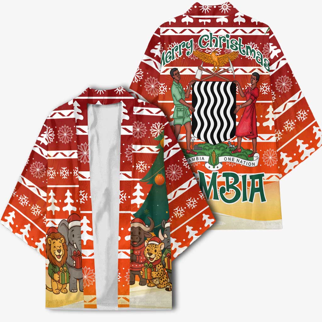 Zambia Christmas Kimono with African Animals Tree Snowflakes and National Emblem Design - Wonder Print Shop