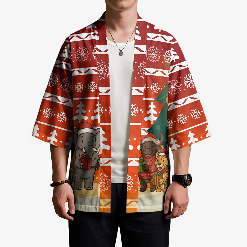 Zambia Christmas Kimono with African Animals Tree Snowflakes and National Emblem Design - Wonder Print Shop
