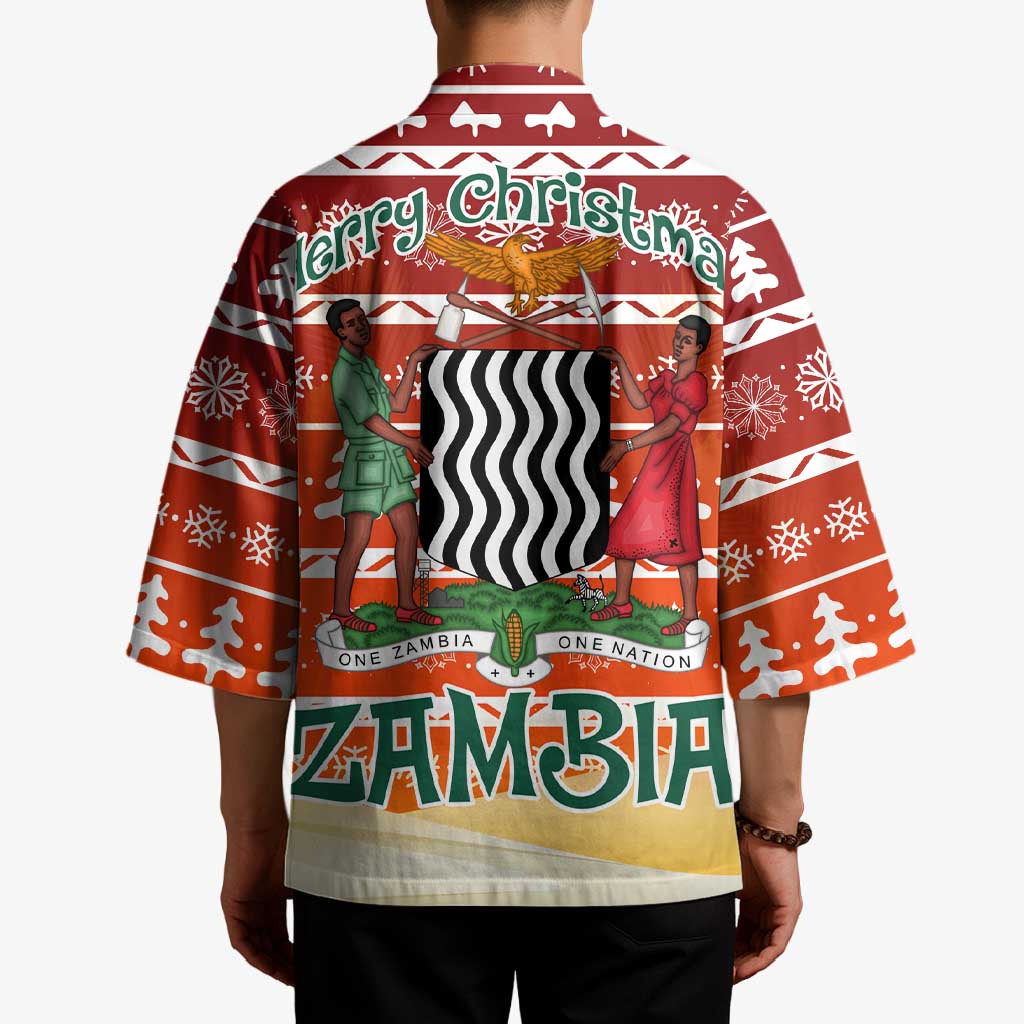 Zambia Christmas Kimono with African Animals Tree Snowflakes and National Emblem Design - Wonder Print Shop