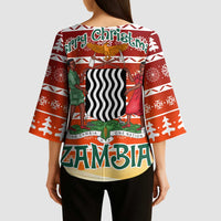Zambia Christmas Kimono Sleeve Blouse with African Animals Tree Snowflakes and National Emblem Design - Wonder Print Shop