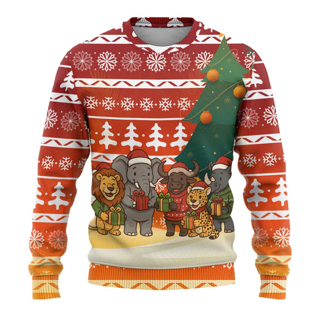 Zambia Christmas Ugly Christmas Sweater with African Animals Tree Snowflakes and National Emblem Design - Wonder Print Shop
