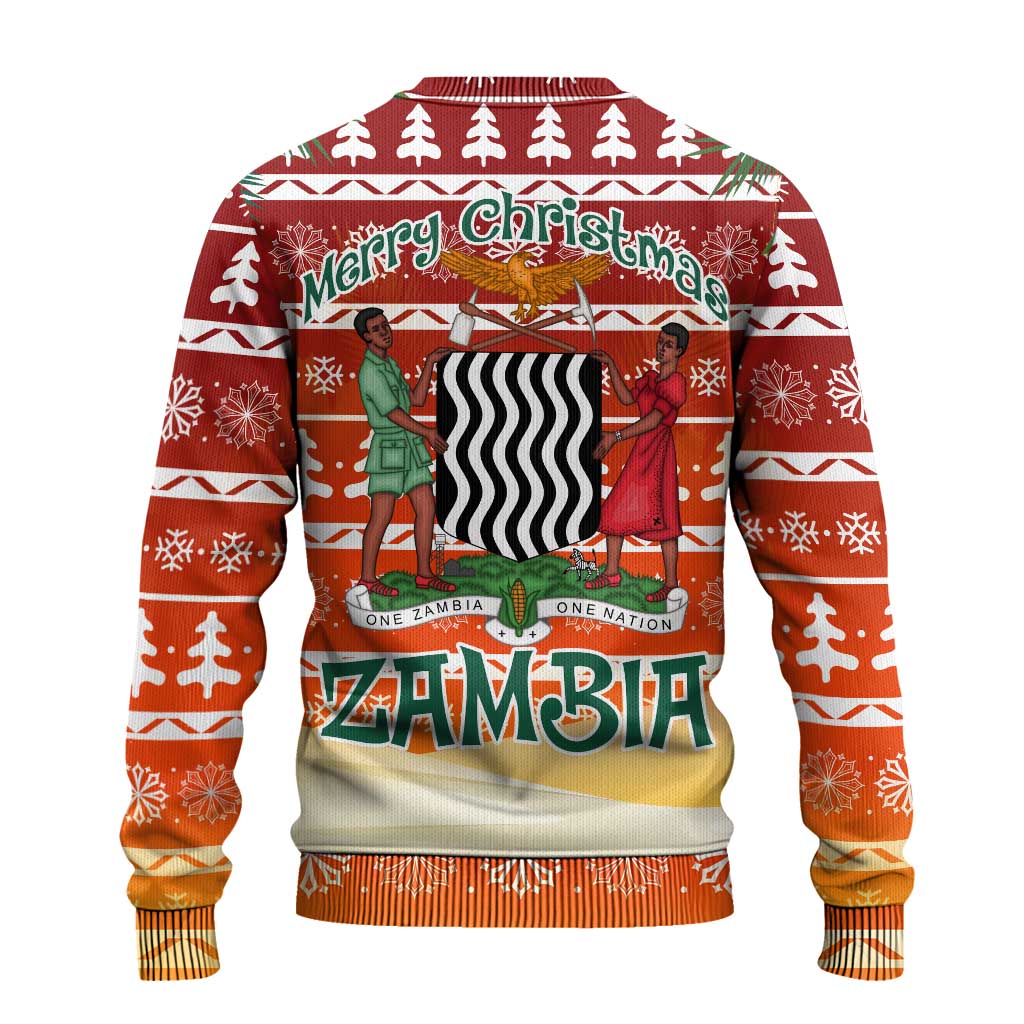 Zambia Christmas Ugly Christmas Sweater with African Animals Tree Snowflakes and National Emblem Design - Wonder Print Shop