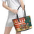 Zambia Christmas Leather Tote Bag with African Animals Tree Snowflakes and National Emblem Design - Wonder Print Shop