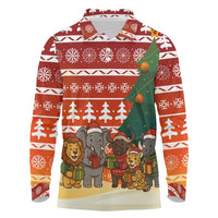 Zambia Christmas Long Sleeve Polo Shirt with African Animals Tree Snowflakes and National Emblem Design - Wonder Print Shop