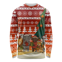 Zambia Christmas Long Sleeve Shirt with African Animals Tree Snowflakes and National Emblem Design - Wonder Print Shop