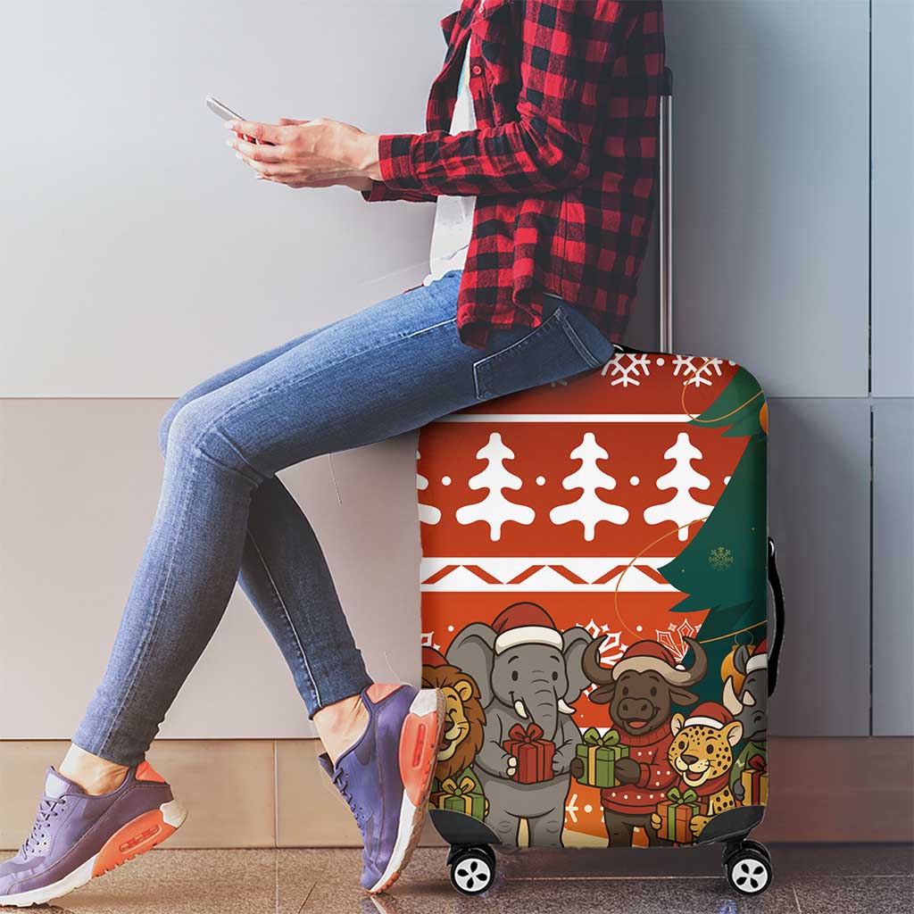 Zambia Christmas Luggage Cover with African Animals Tree Snowflakes and National Emblem Design - Wonder Print Shop