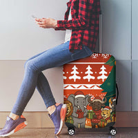 Zambia Christmas Luggage Cover with African Animals Tree Snowflakes and National Emblem Design - Wonder Print Shop